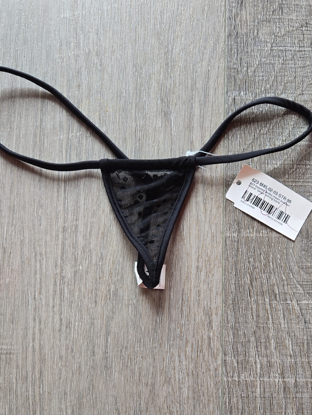 NWT Wicked Weasel Sheer Black Micro Poka Dot Thong - Women Large